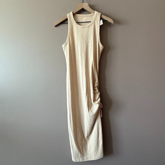 Women's M NWT Aerie Beige Ruched Rib Midi Dress Sleeveless - Picture 2 of 8
